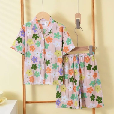Bộ Đồ Ngủ Cotton Lụa Mùa Hè Trẻ Em Homewear Tay Ngắn Cho Bé Trai và Bé Gái, Thoáng Mát Máy Lạnh, Giá Giảm 158.071 VND 3