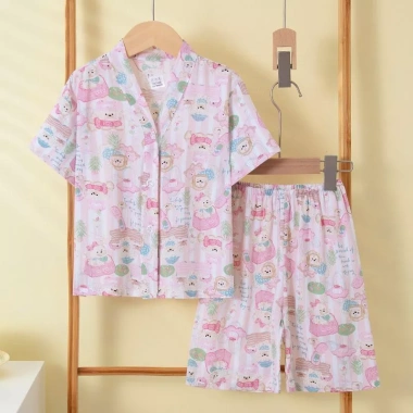 Bộ Đồ Ngủ Cotton Lụa Mùa Hè Trẻ Em Homewear Tay Ngắn Cho Bé Trai và Bé Gái, Thoáng Mát Máy Lạnh, Giá Giảm 158.071 VND 8