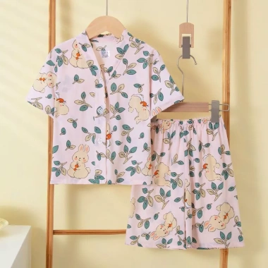 Bộ Đồ Ngủ Cotton Lụa Mùa Hè Trẻ Em Homewear Tay Ngắn Cho Bé Trai và Bé Gái, Thoáng Mát Máy Lạnh, Giá Giảm 158.071 VND 9