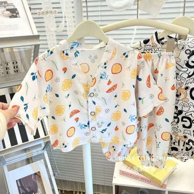Bộ Đồ Ngủ Cotton Lụa Trẻ Em Mùa Hè Bé Gái 3/4 Tay Mỏng Homewear Thoáng Khí 8