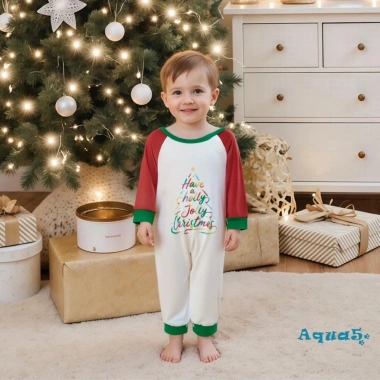 Bộ đồ ngủ dài tay Aqua-Family 2 chiếc, in chữ Giáng sinh, quần kẻ sọc - 326.160 VND