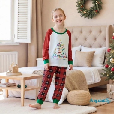 Bộ đồ ngủ dài tay Aqua-Family 2 chiếc, in chữ Giáng sinh, quần kẻ sọc - 326.160 VND 5 Bộ đồ ngủ dài tay Aqua-Family 2 chiếc, in chữ Giáng sinh, quần kẻ sọc - 326.160 VND 5