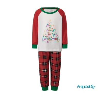 Bộ đồ ngủ dài tay Aqua-Family 2 chiếc, in chữ Giáng sinh, quần kẻ sọc - 326.160 VND