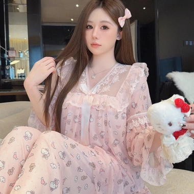 Bộ đồ ngủ dài tay cổ V ren, quần lửng công chúa - QCCC A12 giá ưu đãi 323k 5