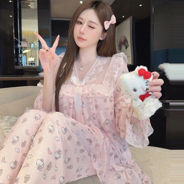 Bộ đồ ngủ dài tay cổ V ren, quần lửng công chúa - QCCC A12 giá ưu đãi 323k 8