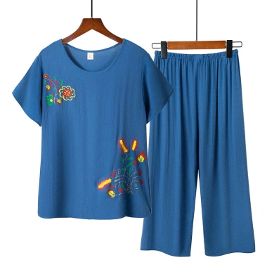 Bộ Đồ Ngủ Hai Mảnh Tay Ngắn Cho Mẹ - Vải Lanh Cotton Mùa Hè, Thoáng Khí, Dễ Mặc Ngoài, Giá Ưu Đãi 260k