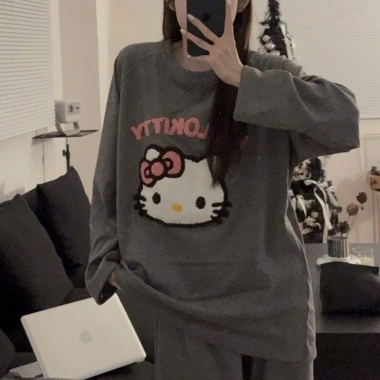 Bộ đồ ngủ Hello Kitty dài tay, quần dài rộng nữ mùa thu đông - Giá chỉ 97.420đ