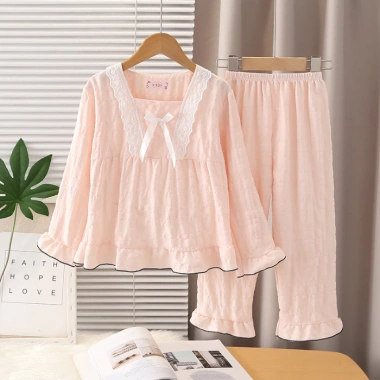 Bộ đồ ngủ Kawaii cổ vuông dài tay bé 12‑13 tuổi, giảm số lượng lớn, Poly‑cotton 173k 2