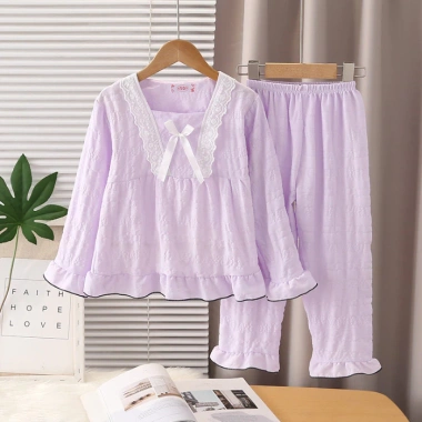 Bộ đồ ngủ Kawaii cổ vuông dài tay bé 12‑13 tuổi, giảm số lượng lớn, Poly‑cotton 173k 6