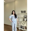 Bộ Đồ Ngủ Kẻ Caro Thắt Nơ Xinh Xắn - Áo Tay Cộc và Quần Dài Tuni.studio T09 Giá Ưu Đãi 125k 9