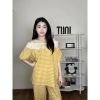 Bộ Đồ Ngủ Kẻ Caro Thắt Nơ Xinh Xắn - Áo Tay Cộc và Quần Dài Tuni.studio T09 Giá Ưu Đãi 125k 10