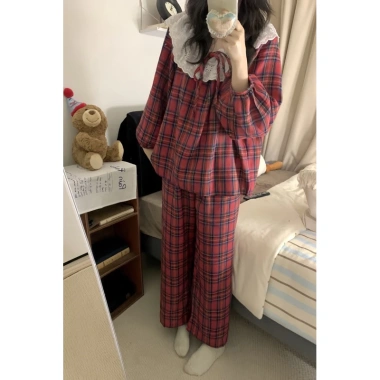 Bộ Đồ Ngủ Kẻ Sọc Đỏ Thắt Nơ Nữ - Áo Tay Dài + Quần Dài 65kg | T07DM Giá 155k 9