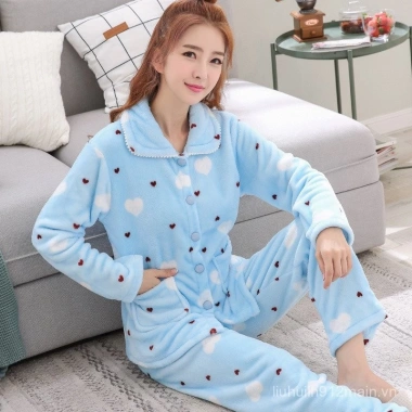 Bộ đồ ngủ Lifa nữ mùa thu đông dày dặn, lót nỉ dài tay, nhung san hô, bảo hành chất lượng 4 Bộ đồ ngủ Lifa nữ mùa thu đông dày dặn, lót nỉ dài tay, nhung san hô, bảo hành chất lượng 4