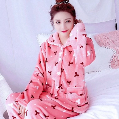 Bộ đồ ngủ Lifa nữ mùa thu đông dày dặn, lót nỉ dài tay, nhung san hô, bảo hành chất lượng 5 Bộ đồ ngủ Lifa nữ mùa thu đông dày dặn, lót nỉ dài tay, nhung san hô, bảo hành chất lượng 5