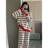 Bộ đồ ngủ lông cừu cao cấp họa tiết san hô sọc - ấm áp dày dặn, mặc thoải mái hàng ngày 3
