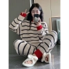 Bộ đồ ngủ lông cừu cao cấp họa tiết san hô sọc - ấm áp dày dặn, mặc thoải mái hàng ngày 4