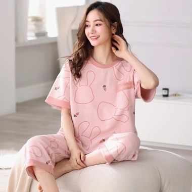 Bộ Đồ Ngủ Nữ 100% Cotton Tay Ngắn 3/4 Quần Dài Mùa Hè In Hoa Hoạt Hình - 313.016 VND