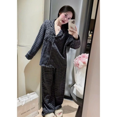 Bộ Đồ Ngủ Nữ Bigsize 2.026 Lót Lông Caro Tay Dài Chất Dạ Giá 320.000₫