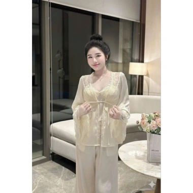 Bộ Đồ Ngủ Nữ Cao Cấp Osexy Set Lụa Mịn 2 Dây và Choàng Giá 250.000 đồng 4