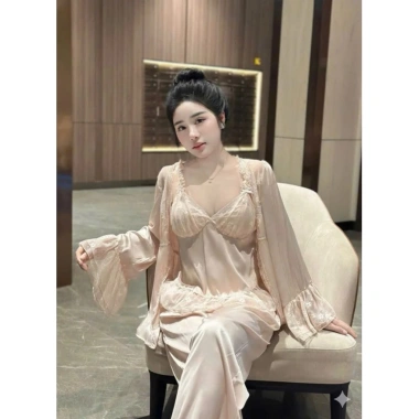 Bộ Đồ Ngủ Nữ Cao Cấp Osexy Set Lụa Mịn 2 Dây và Choàng Giá 250.000 đồng 7