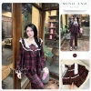 Bộ Đồ Ngủ Nữ Caro Cổ Vuông Ren Vintage - Dáng Rộng Dễ Thương, Giá 215.000₫