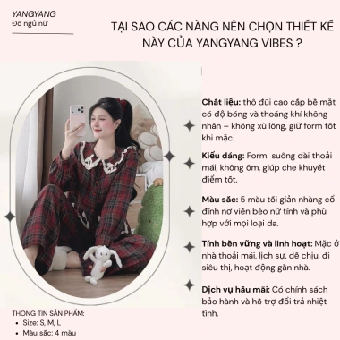 Bộ Đồ Ngủ Nữ Caro Vintage - Pijama Tay Dài Quần Dài, Mặc Nhà Thoải Mái, Giá 269k 2