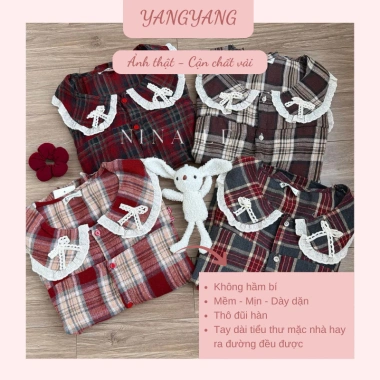 Bộ Đồ Ngủ Nữ Caro Vintage - Pijama Tay Dài Quần Dài, Mặc Nhà Thoải Mái, Giá 269k 3