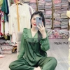 Bộ đồ ngủ nữ cổ V von ren, pijama tay dài, quần dài lụa xước, freesize 40-80kg, giảm còn 165.000 5