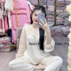 Bộ đồ ngủ nữ cổ V von ren, pijama tay dài, quần dài lụa xước, freesize 40-80kg, giảm còn 165.000 7