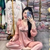 Bộ đồ ngủ nữ cổ V von ren, pijama tay dài, quần dài lụa xước, freesize 40-80kg, giảm còn 165.000 9