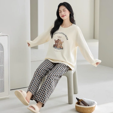 Bộ đồ ngủ nữ dài tay Hàn Quốc - Cotton siêu mềm, ấm áp mùa thu đông, chỉ 99.000₫