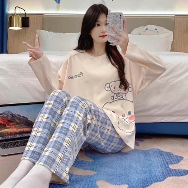 Bộ đồ ngủ nữ dài tay Hàn Quốc - Cotton siêu mềm, ấm áp mùa thu đông, chỉ 99.000₫