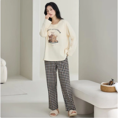 Bộ đồ ngủ nữ dài tay Hàn Quốc - Cotton siêu mềm, ấm áp mùa thu đông, chỉ 99.000₫