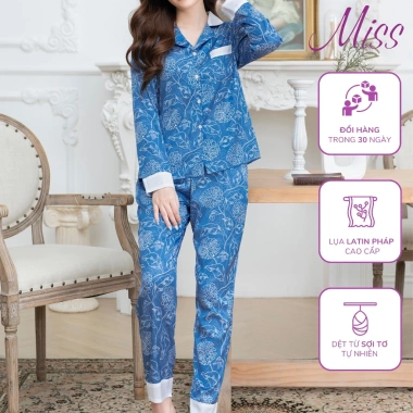 Bộ đồ ngủ nữ dài tay lụa cao cấp hoa cúc - Sang trọng, thanh lịch, giảm giá