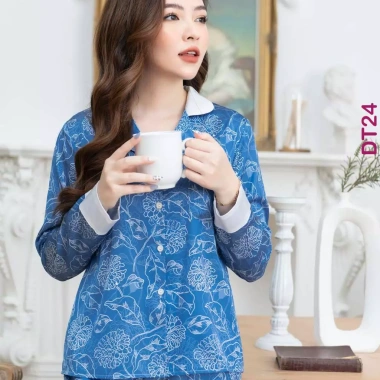 Bộ đồ ngủ nữ dài tay lụa cao cấp hoa cúc - Sang trọng, thanh lịch, giảm giá 5