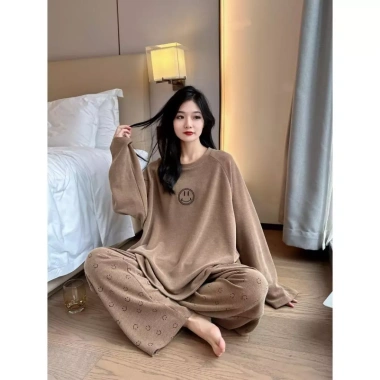 Bộ Đồ Ngủ Nữ Dài Tay Ống Rộng Hàn Quốc - Cạp Cao Tôn Dáng, Vải Mềm Mại, Thời Trang 120k