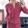 Bộ đồ ngủ nữ dài tay phong cách Hàn Quốc sọc đỏ hoa hồng - Giá ưu đãi 211.900₫ 8