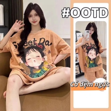 Bộ Đồ Ngủ Nữ Hàn Quốc Có Đệm Ngực Tay Ngắn/Tay Dài 4 Mùa, Thoải Mái Mặc Nhà Đi Chơi 2