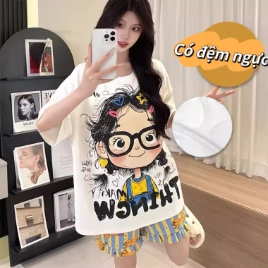 Bộ Đồ Ngủ Nữ Hàn Quốc Có Đệm Ngực Tay Ngắn/Tay Dài 4 Mùa, Thoải Mái Mặc Nhà Đi Chơi 3