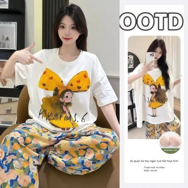 Bộ Đồ Ngủ Nữ Hàn Quốc Có Đệm Ngực Tay Ngắn/Tay Dài 4 Mùa, Thoải Mái Mặc Nhà Đi Chơi 4