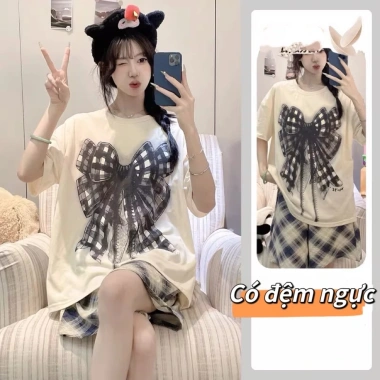 Bộ Đồ Ngủ Nữ Hàn Quốc Có Đệm Ngực Tay Ngắn/Tay Dài 4 Mùa, Thoải Mái Mặc Nhà Đi Chơi 6