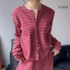 Bộ Đồ Ngủ Nữ Hàn Quốc Hoa Hồng Sọc Đỏ - Tay Dài Quần Dài Cardigan, 214.400 VND 2