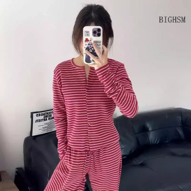 Bộ Đồ Ngủ Nữ Hàn Quốc Hoa Hồng Sọc Đỏ - Tay Dài Quần Dài Cardigan, 214.400 VND