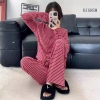 Bộ Đồ Ngủ Nữ Hàn Quốc Hoa Hồng Sọc Đỏ - Tay Dài Quần Dài Cardigan, 214.400 VND 7