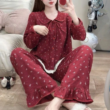 Bộ Đồ Ngủ Nữ JUSOKA Pijama Cổ Sen Vạt Ren Trắng Đũi Hàn Siêu Xinh DU04 Giá 184k 2