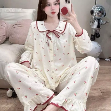 Bộ Đồ Ngủ Nữ JUSOKA Pijama Cổ Sen Vạt Ren Trắng Đũi Hàn Siêu Xinh DU04 Giá 184k 3