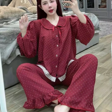 Bộ Đồ Ngủ Nữ JUSOKA Pijama Cổ Sen Vạt Ren Trắng Đũi Hàn Siêu Xinh DU04 Giá 184k 4