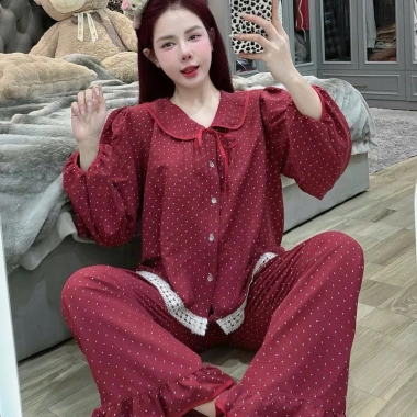 Bộ Đồ Ngủ Nữ JUSOKA Pijama Cổ Sen Vạt Ren Trắng Đũi Hàn Siêu Xinh DU04 Giá 184k 5