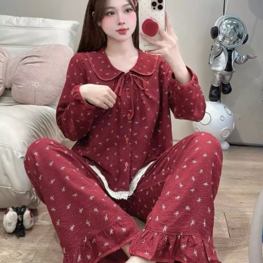 Bộ Đồ Ngủ Nữ JUSOKA Pijama Cổ Sen Vạt Ren Trắng Đũi Hàn Siêu Xinh DU04 Giá 184k 7