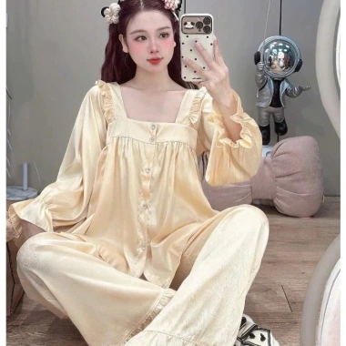 Bộ Đồ Ngủ Nữ JUSOKA Pijama Lụa Gấm Xước Dáng Tiểu Thư – Thoải Mái, 158.999đ